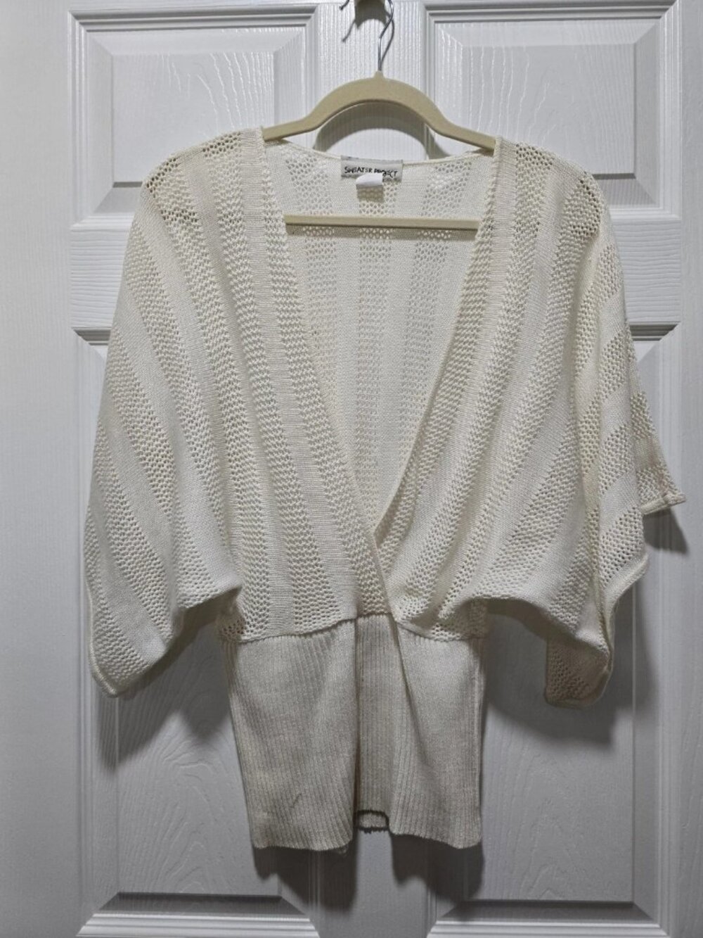 Sweater Project Top Women's Large Ivory Artsy Loose Sleeves *Flaw*